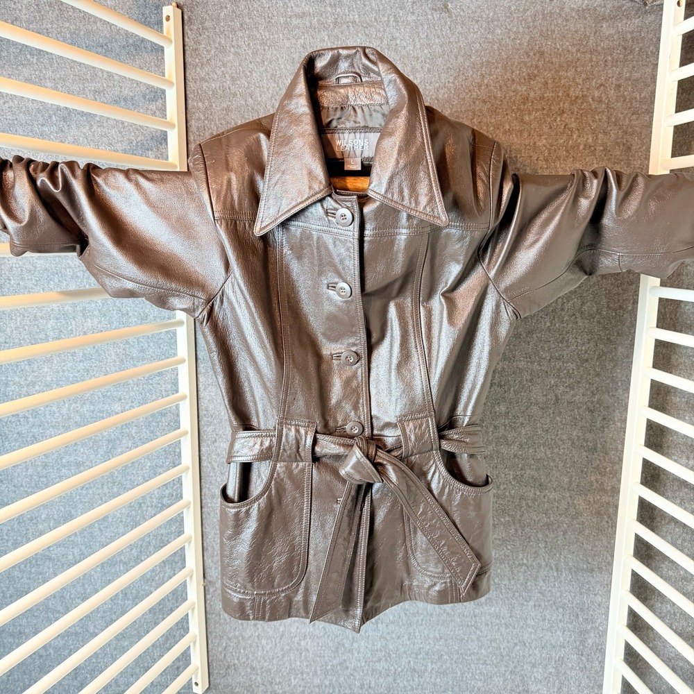 Vintage Wilson's Leather Womens Brown Belted Leather‎ Jacket Coat Size L mint